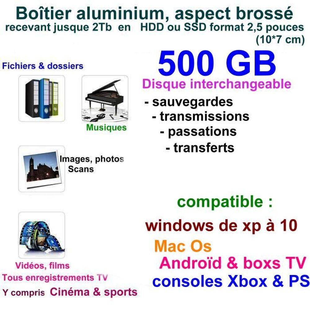 Disque dur 500gb en bo&icirc;tier externe USB 3.0 pour ... Matériel informatique
