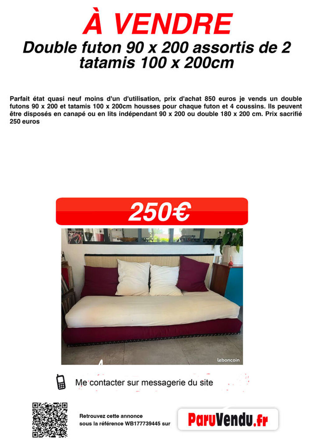 Double futon 90 x 200 assortis de 2 tatamis 100 x 200cm Meubles