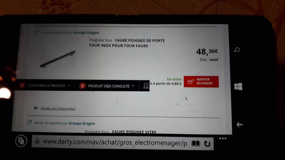 Porte compl&egrave;te + poign&eacute;e four FAURE. Electroménager
