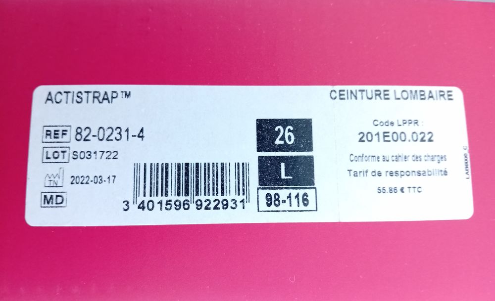 Ceinture Lombaire M&eacute;dicale/Sportive Taille L Vêtements