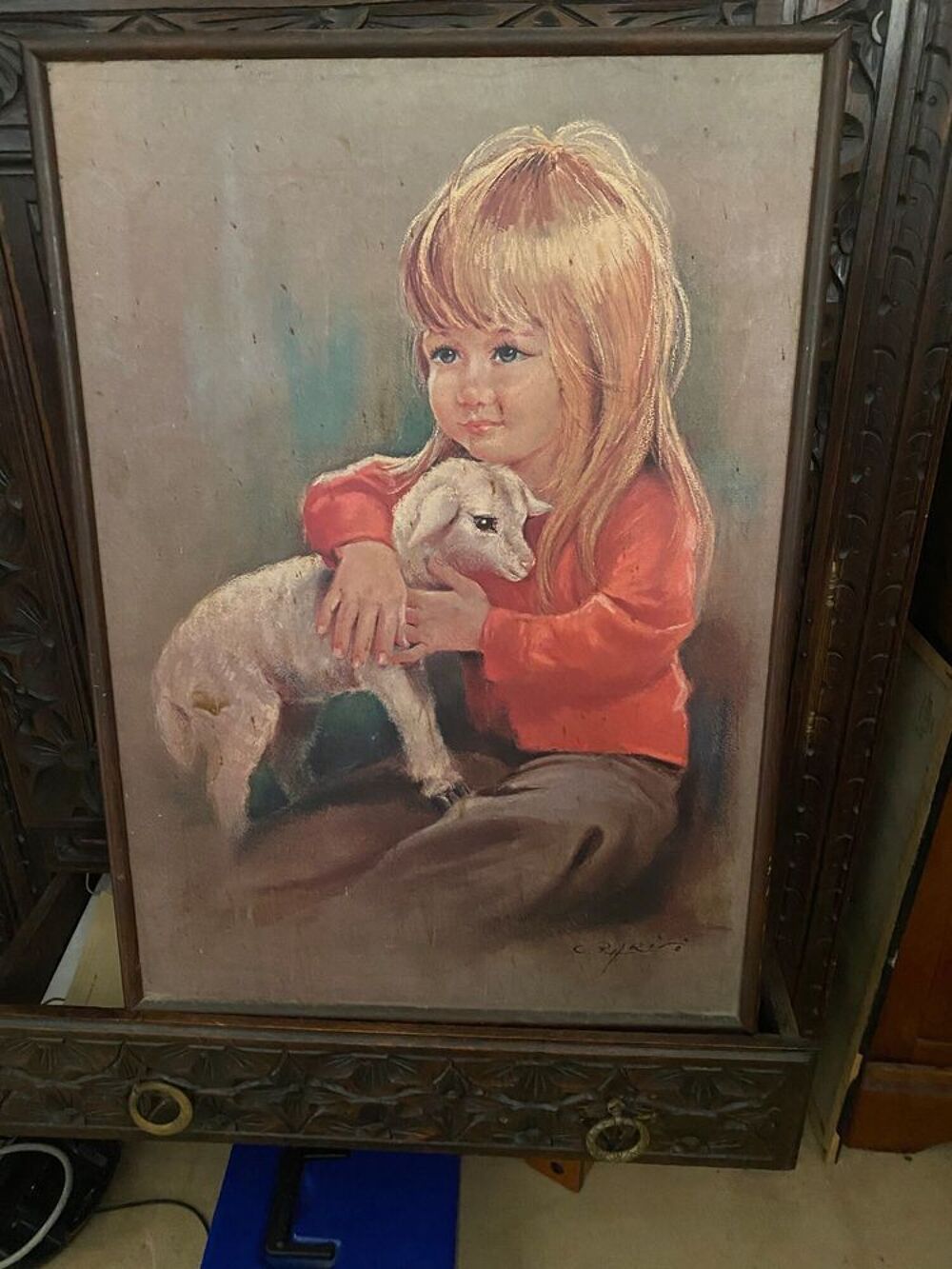 petite fille et son agneau dans son cadre Décoration