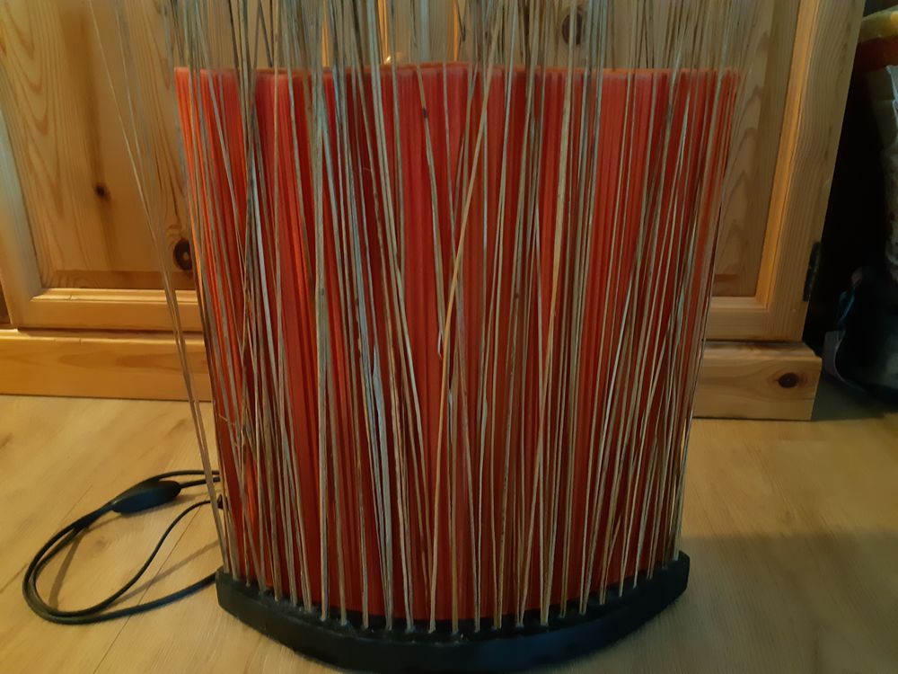 Lampe d&eacute;corative tissu orange et bois Décoration