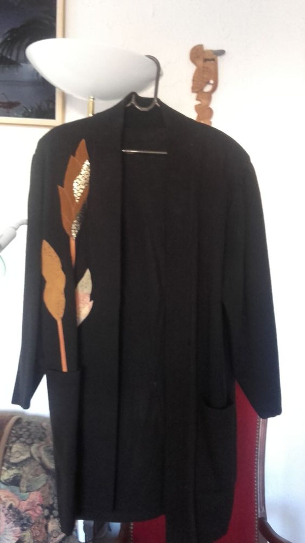 Manteau tr&egrave;s chic 7/8&egrave;me noir Vêtements