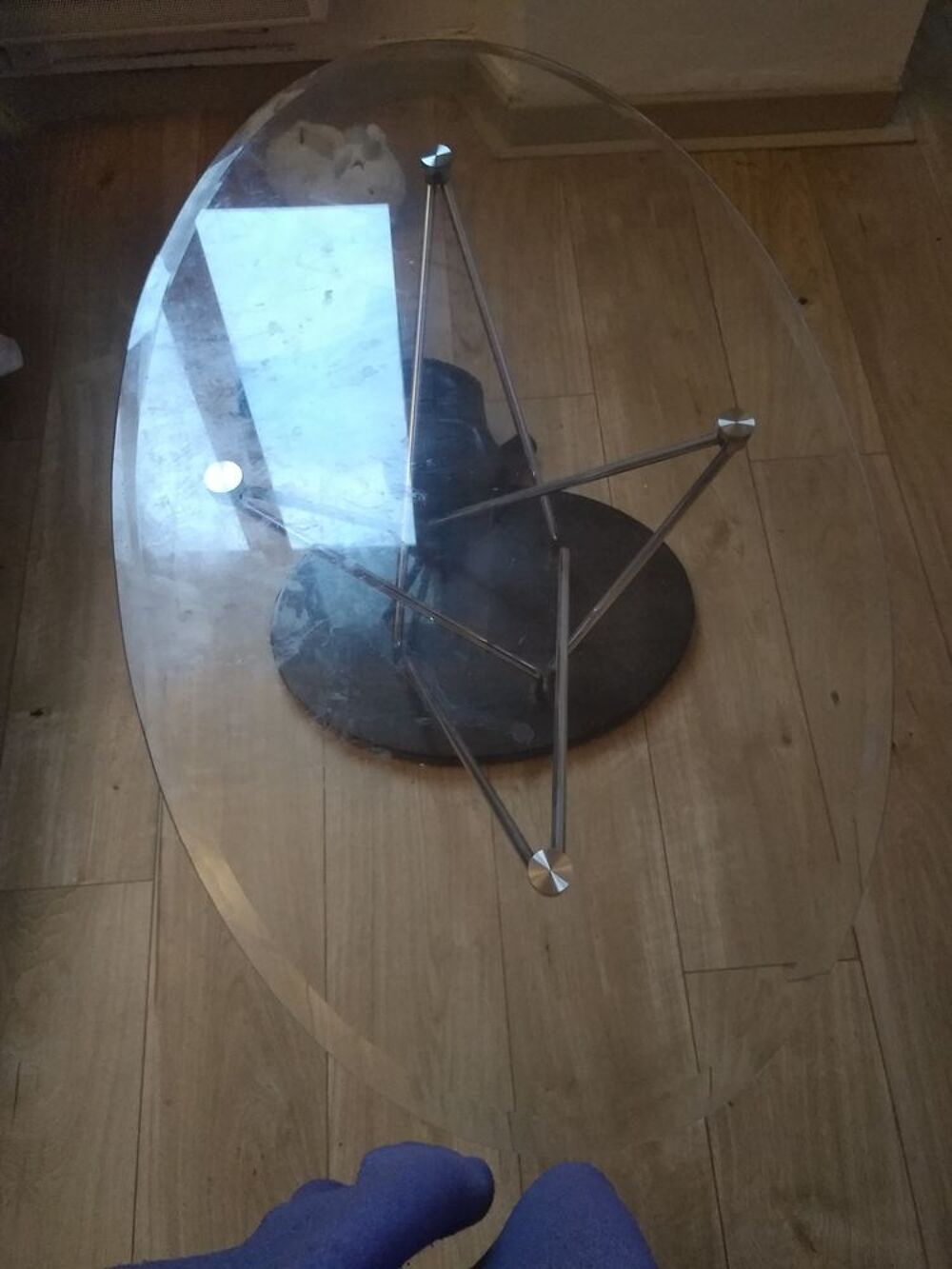 Table basse en verre et en marbre 80&times;120 ovale Meubles