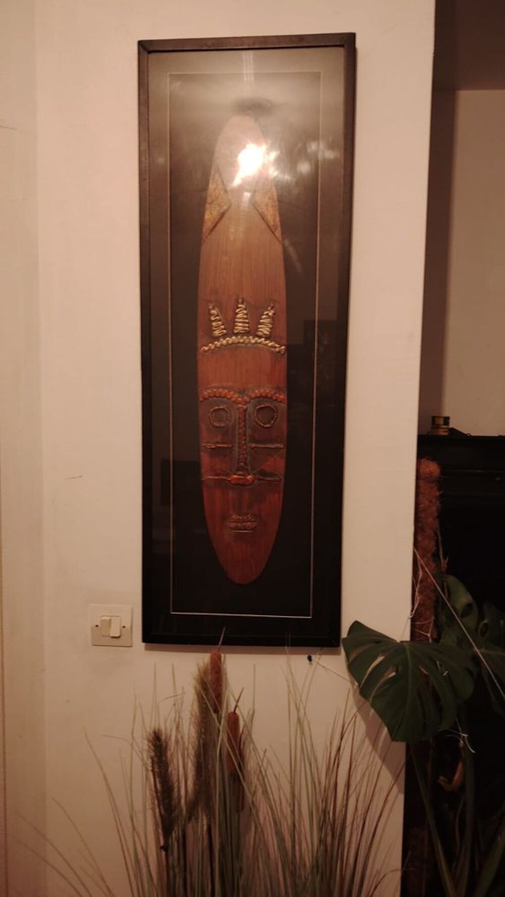 TABLEAU masque africain en relief sous verre Décoration