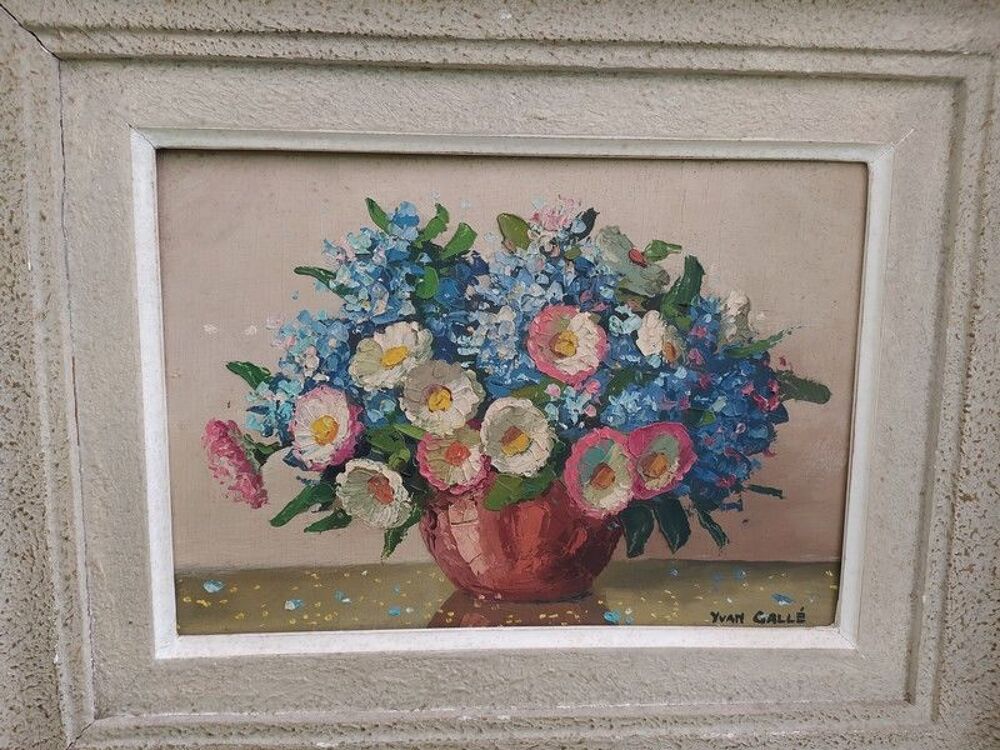 Tableau Bouquet de Fleurs Myosotis Sign&eacute; Yvan Gall&eacute; 