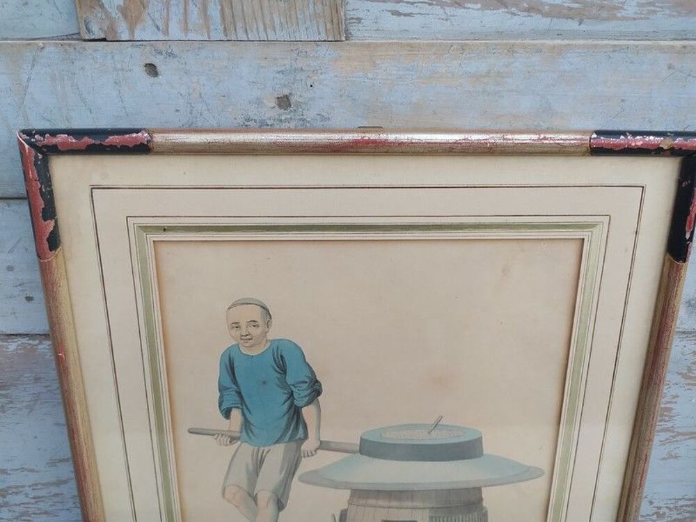 Gravure Pu Qua Canton M&eacute;tier Meunier Chinois Chine XVIIIe 