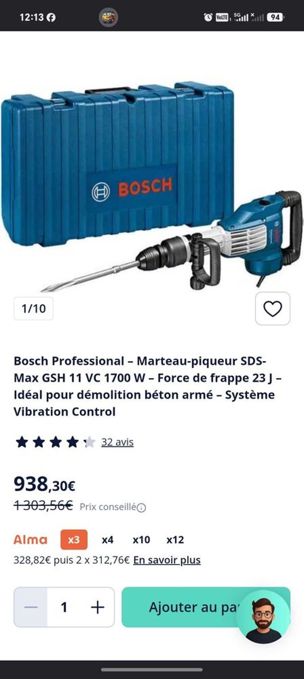 Bosch professionnel GSh 11 vc Bricolage