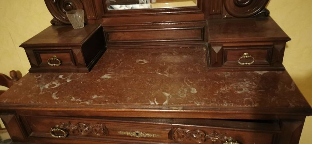 Commode coiffeuse bois massif et marbre rose ancienne Meubles
