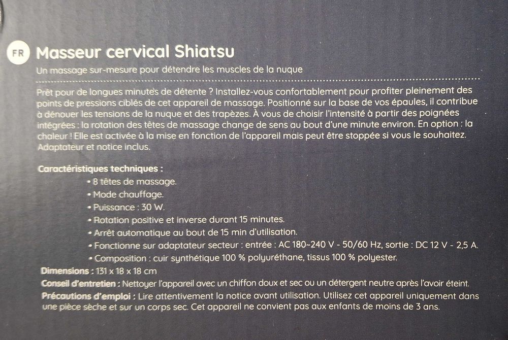 Masseur cervical Shiatsu &eacute;tat neuf Electroménager