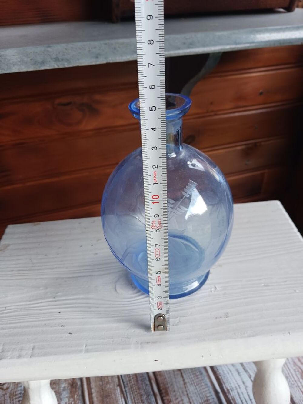 Vase en Verre Transparent avec Rebord Bleu 