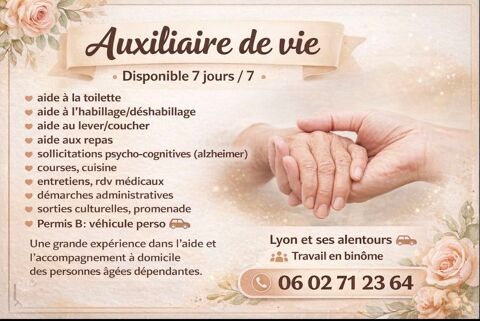 Aide aux personnes d&eacute;pendantes 7/7j 0 69003 Lyon