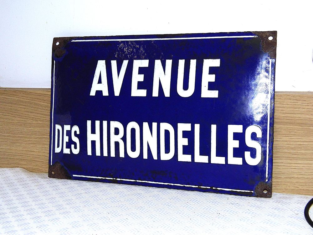 Grande Plaque &eacute;maill&eacute;e avenue des hirondelles plaque &eacute;mail bomb&eacute;e d&eacute;co antiquit&eacute; 
