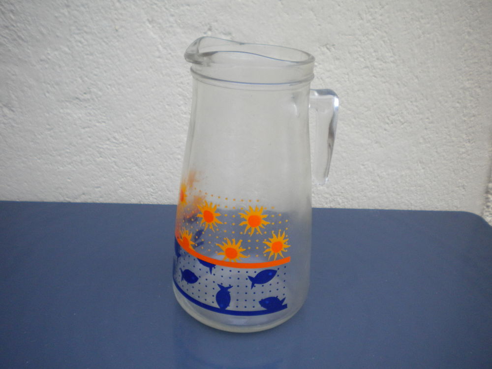 PICHET + VERRES &agrave; sirop " Soleils et poissons " Décoration