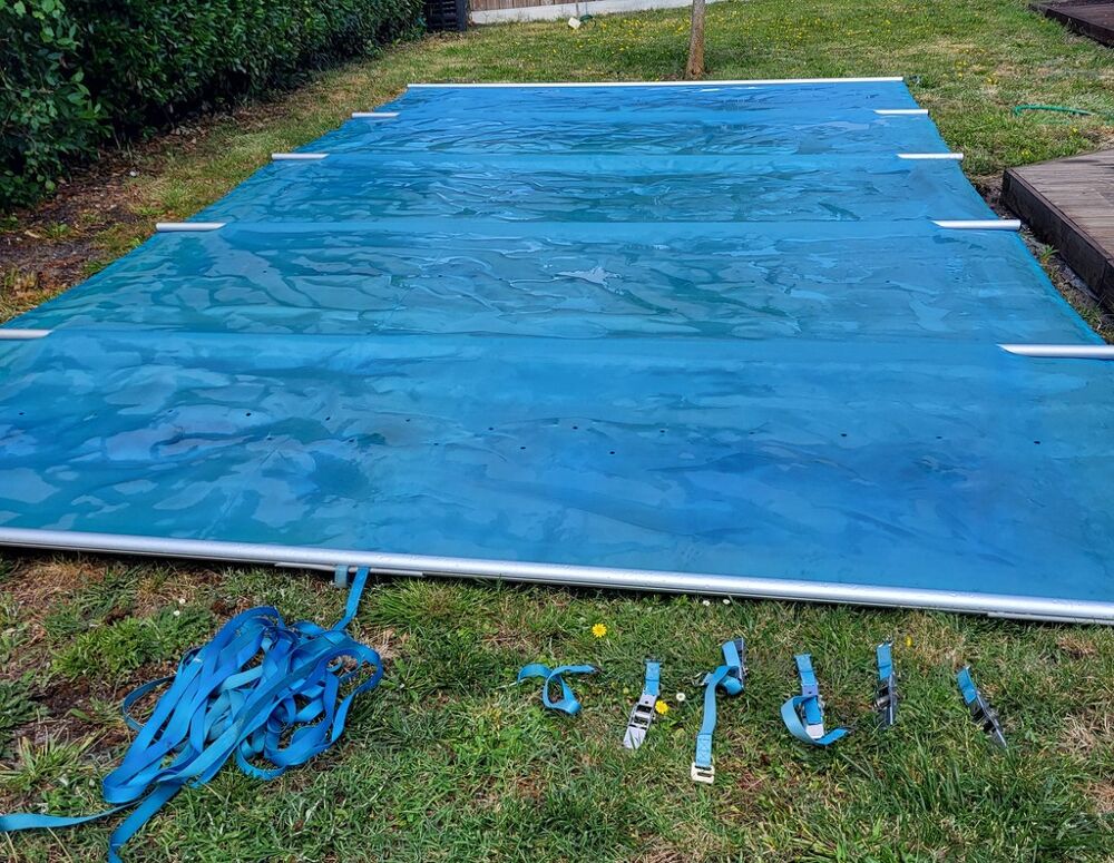 B&acirc;che de piscine bleue avec barres et sangles 7.40M X 3.92M Jardin