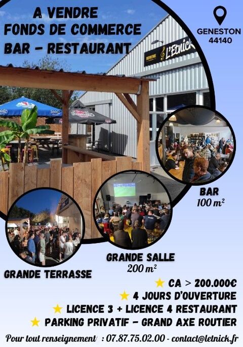 Vente fonds de commerce Bar Restaurant 152000 44140 Geneston