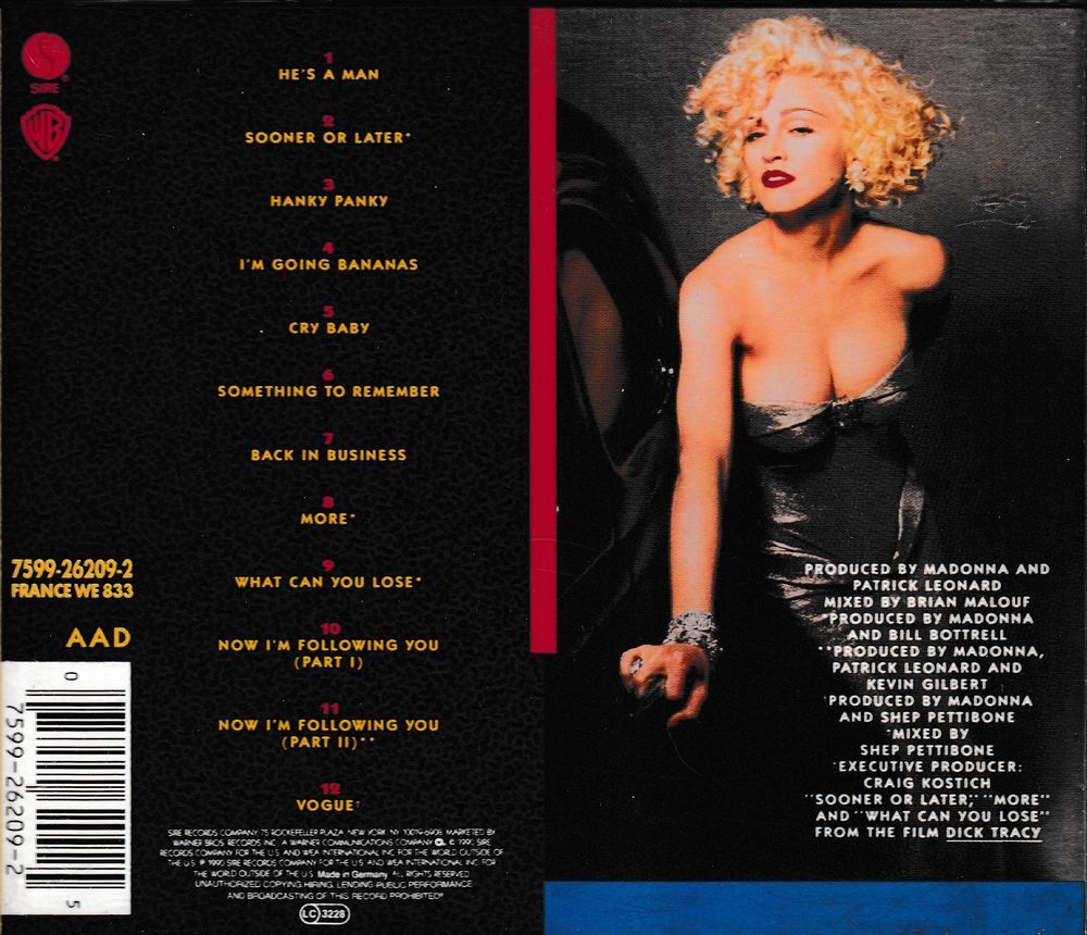 CD Madonna I'm Breathless Music From Dick Tracy CD et vinyles