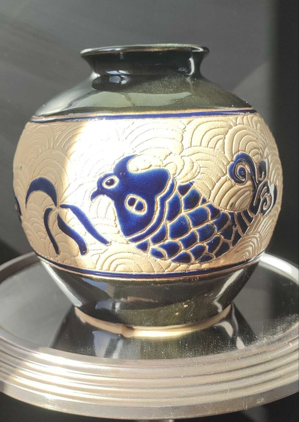 Pied de lampe vintage "Dong+Tam" C&eacute;ramique du Vietnam 