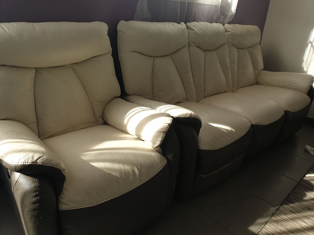  canape cuir 3 places avec 2 fauteuils &eacute;lectrique Meubles