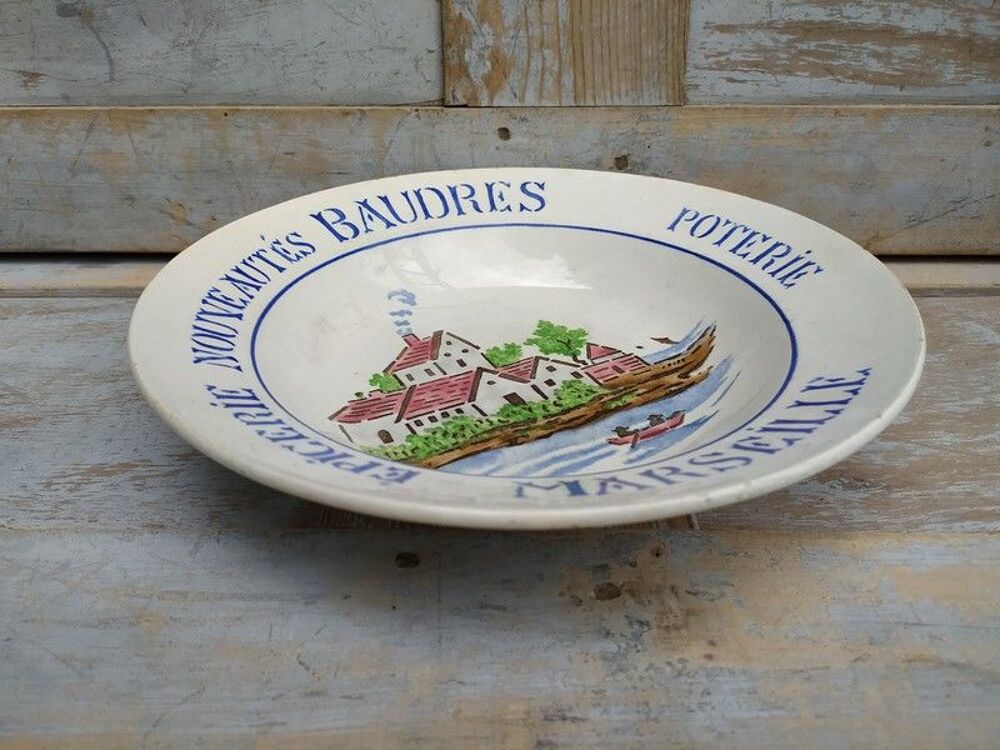 Assiette Publicitair Fa&iuml;ence Gien &Eacute;picerie Baudres Marseille 