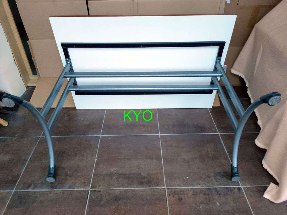 Table rectangulaire bureau 120x80cm, bois m&eacute;tal blanc beige Meubles