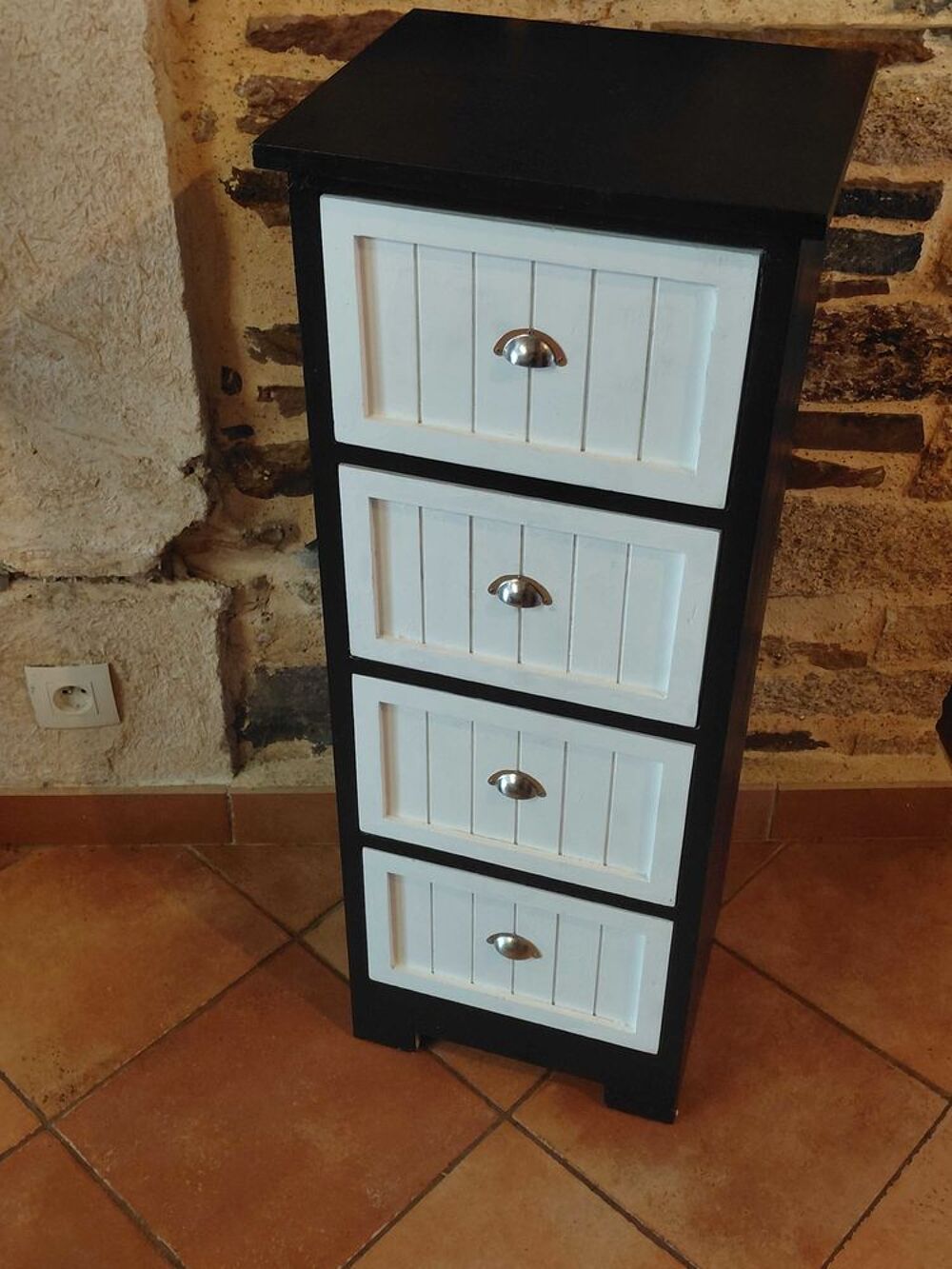 Chiffonnier 4 tiroirs r&eacute;nov&eacute; - Noir &amp; Blanc - Style moderne Meubles