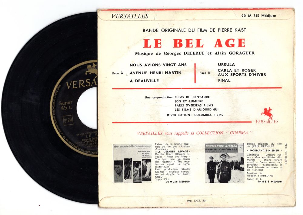 B.O. Le bel &acirc;ge - Georges DELERUE - Alain GORAGUER - P. KAST CD et vinyles