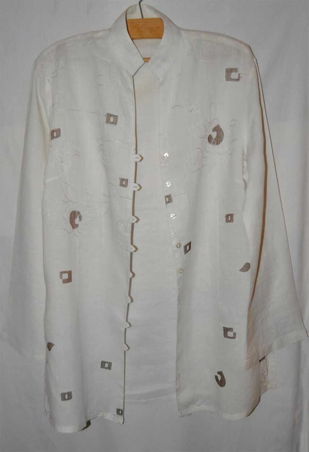 Chemisier liquette blanc, col mao officier, manches longues Vêtements