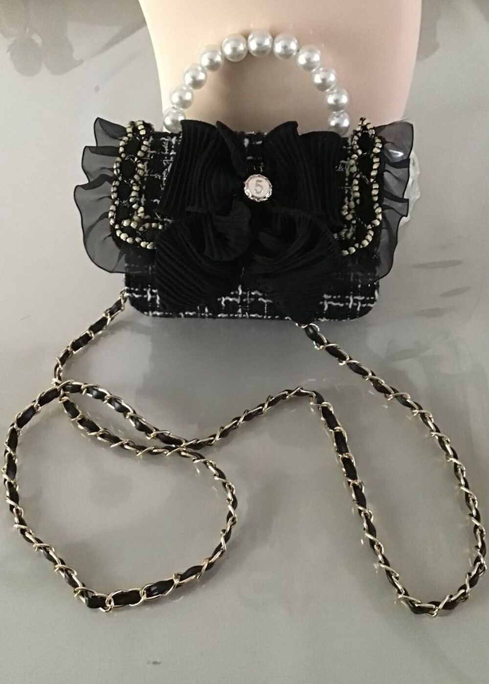 Vintage,Petit sac pochette couleur noir Maroquinerie