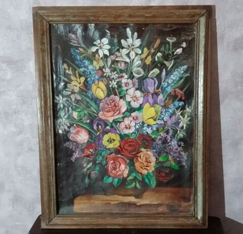 Tableau bouquet de fleurs - Peinture toile - Bon état 9 Foncine-le-Haut (39)