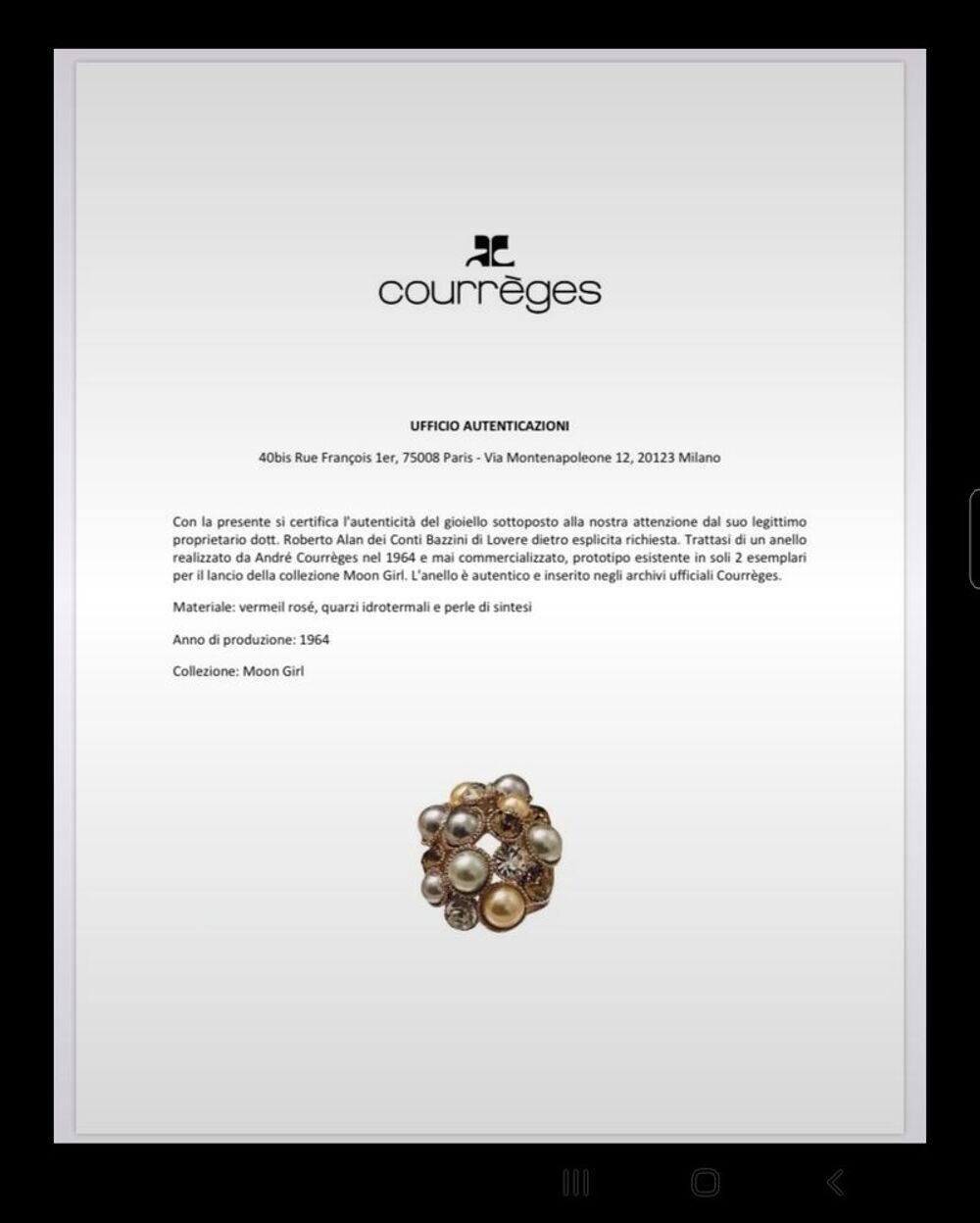 Bague Cocktail 1964 "Monn Girl" Femme ? Courr&egrave;ges Bijoux et montres