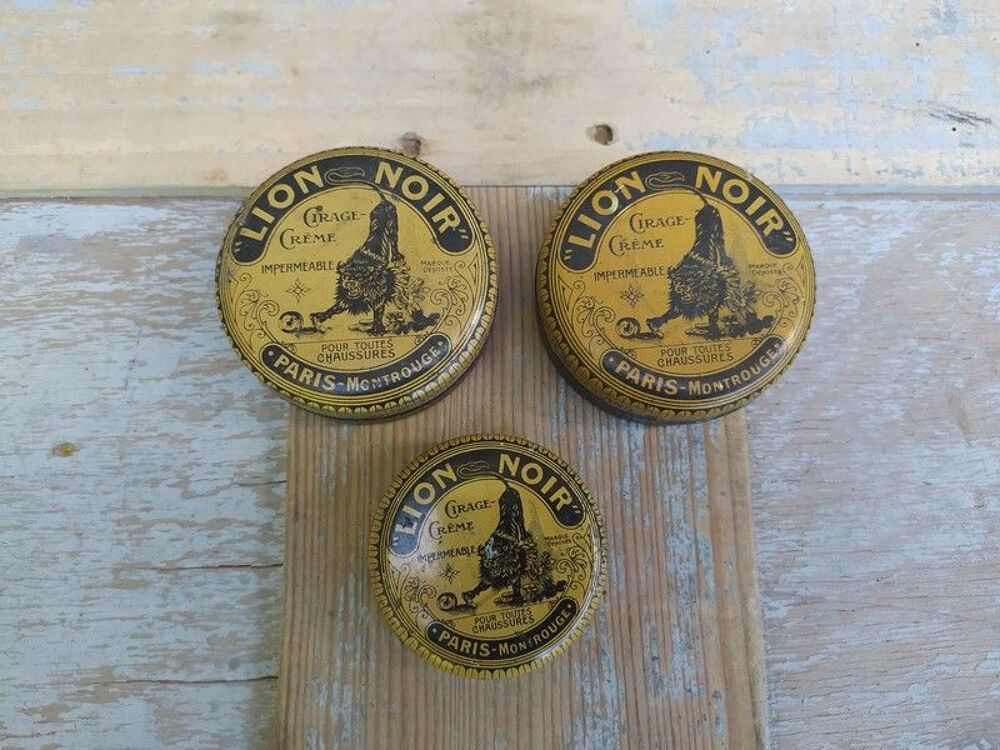 Trois Anciennes Boites Publicitaires Cirage Lion Noir 