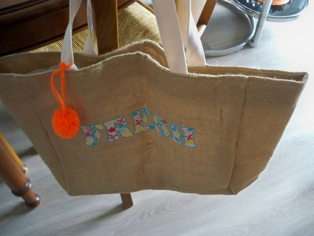 Sac cabas en jute, avec doublure, JAMAIS SERVIE Maroquinerie