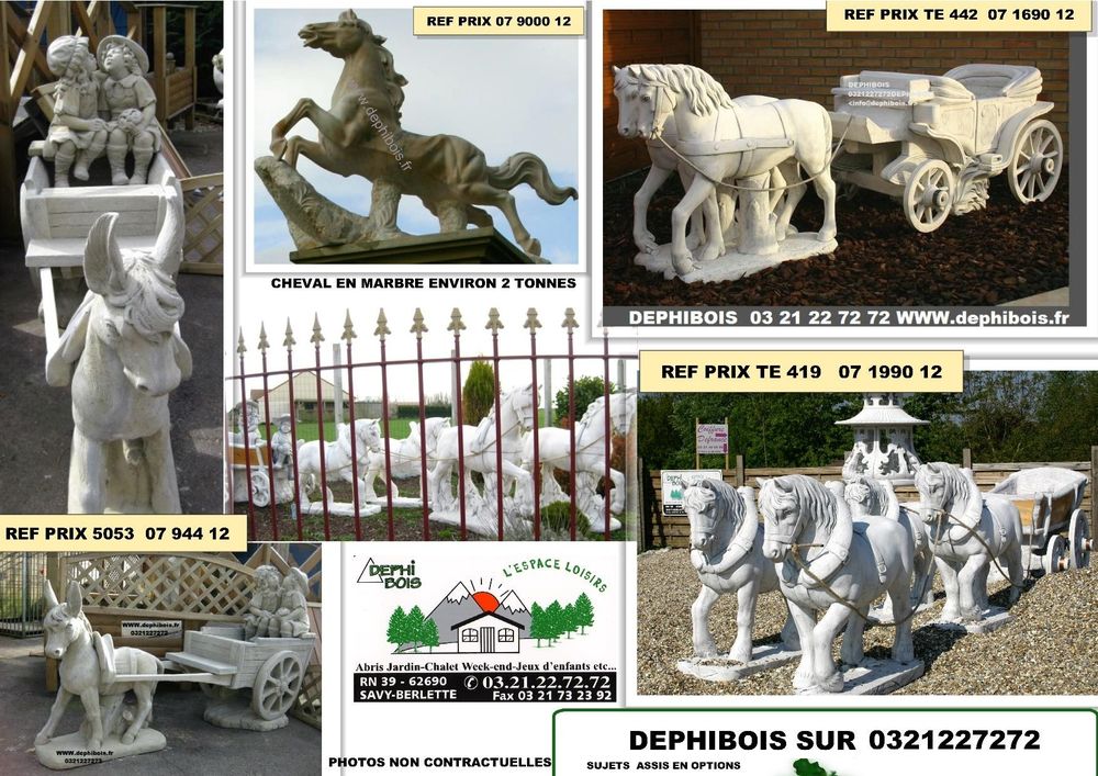  - Cabanes enfants bon prix - Roulotte pour enfants -30% - Charrette en pierre 2 chevaux 690 Dcoration