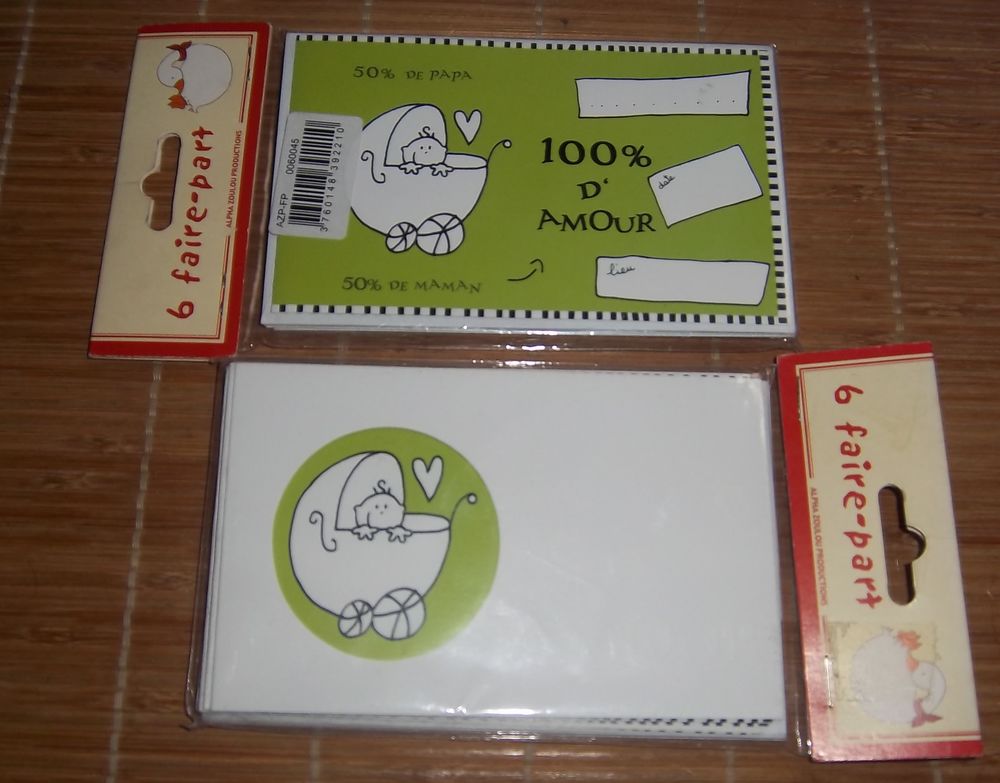 Lot de 6 faire-part de naissance Puériculture
