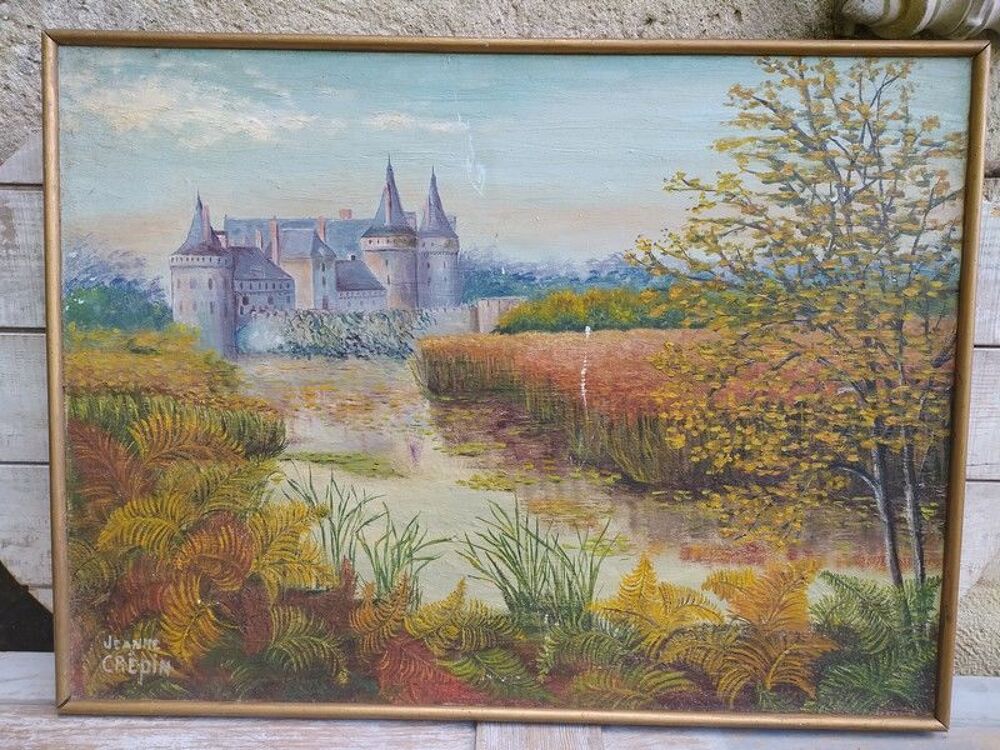 Ancien Tableau Ch&acirc;teau de Plessis Bourr&eacute; Ecuill&eacute; Décoration