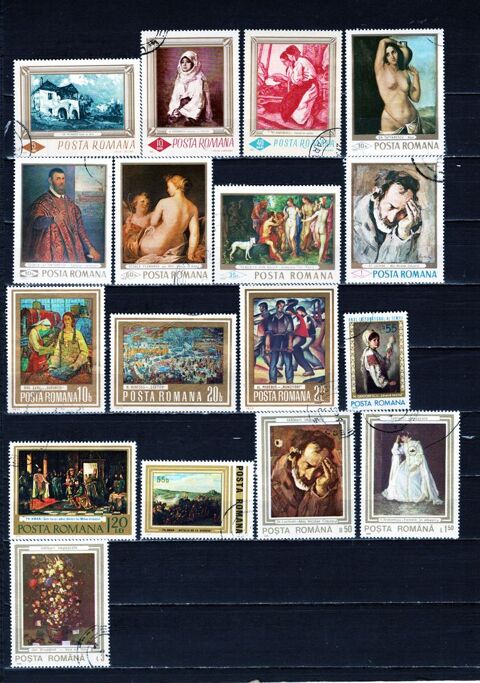 lot de 17 timbres de ROUMANIE sur la PEINTURE 1 Les Églisottes-et-Chalaures (33)