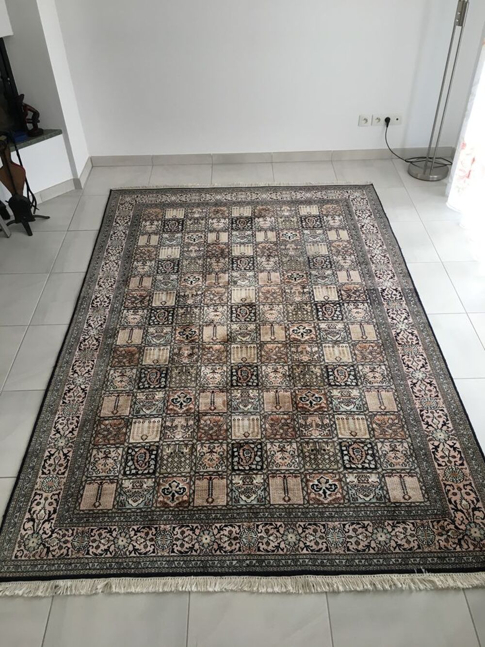2 TAPIS D'ORIENT PURE SOIE origine CACHEMIRE Décoration