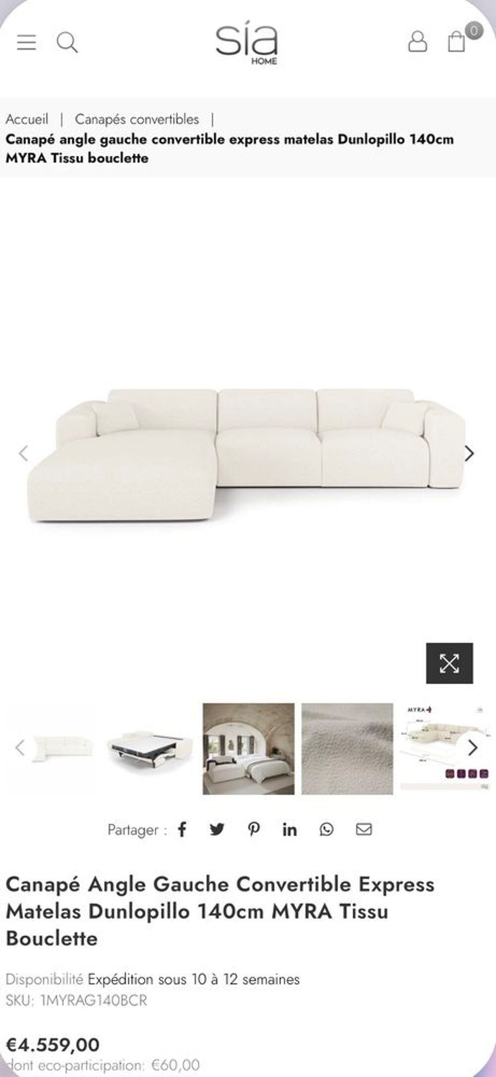 Canap&eacute; d'angle convertible bouclette &eacute;cru Meubles