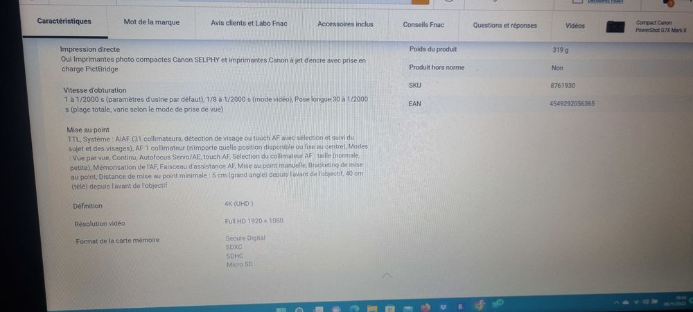 Appareil photo canon g7x mark ii Avec pochette de transport Photos/Video/TV