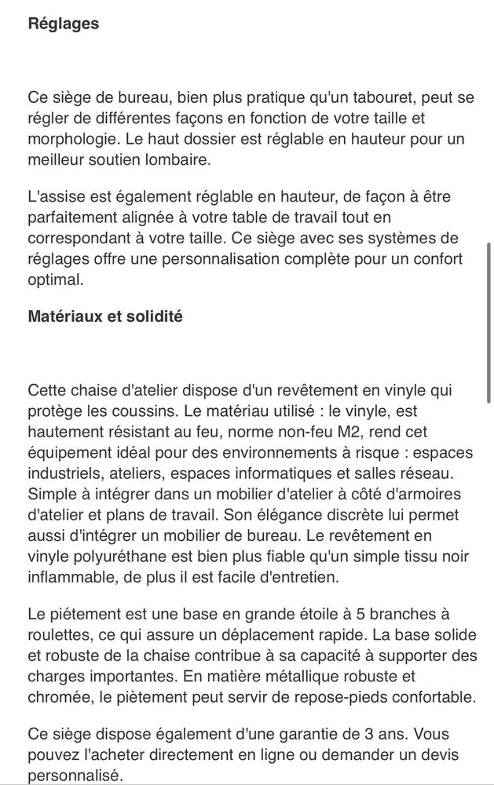 Si&egrave;ge de bureau/atelier &agrave; roulettes high tech Meubles