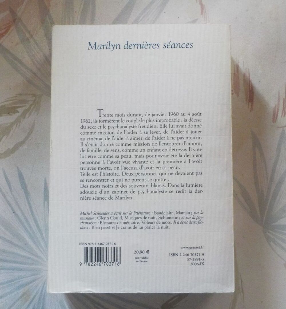 MARILYN DERNIERES SEANCES de Michel SCHNEIDER Ed. Grasset Livres et BD