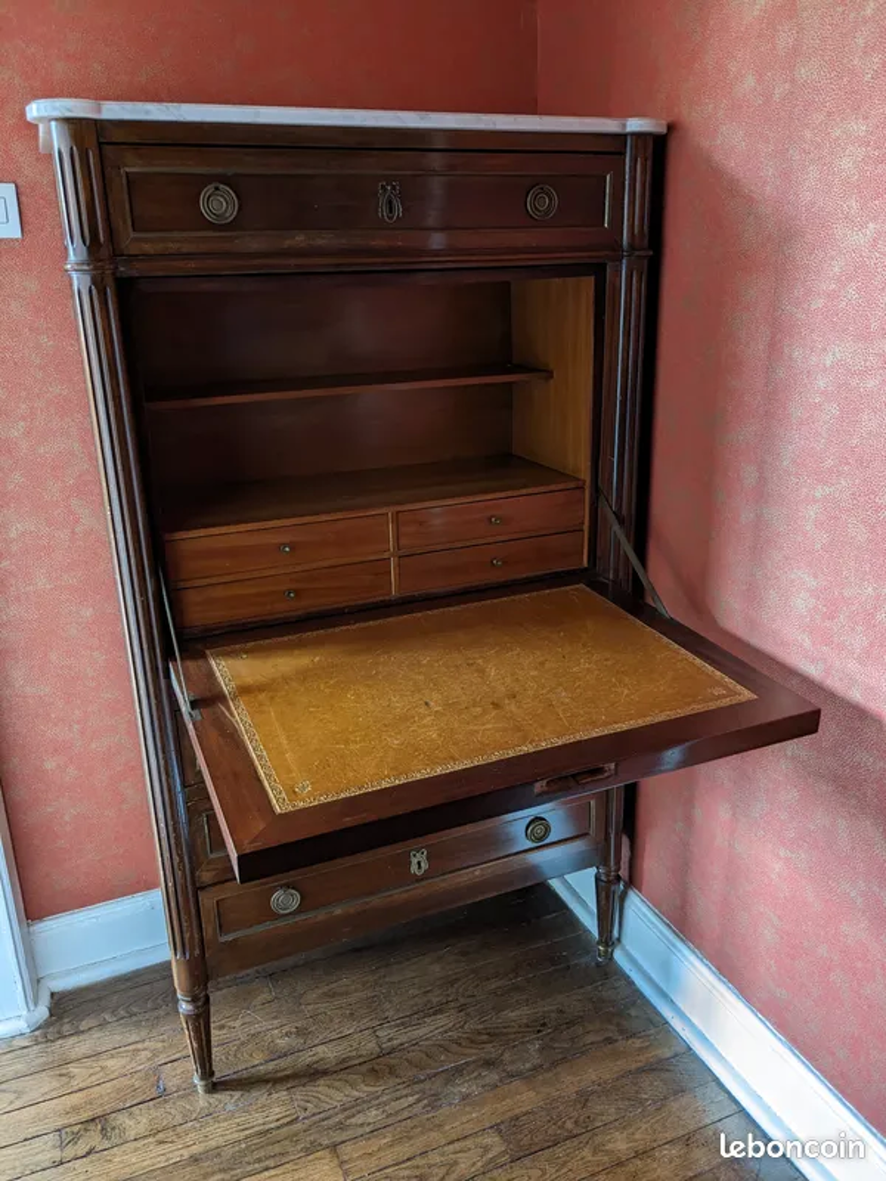 Bureau secr&eacute;taire &agrave; rabat style Louis XVI Merisier Meubles