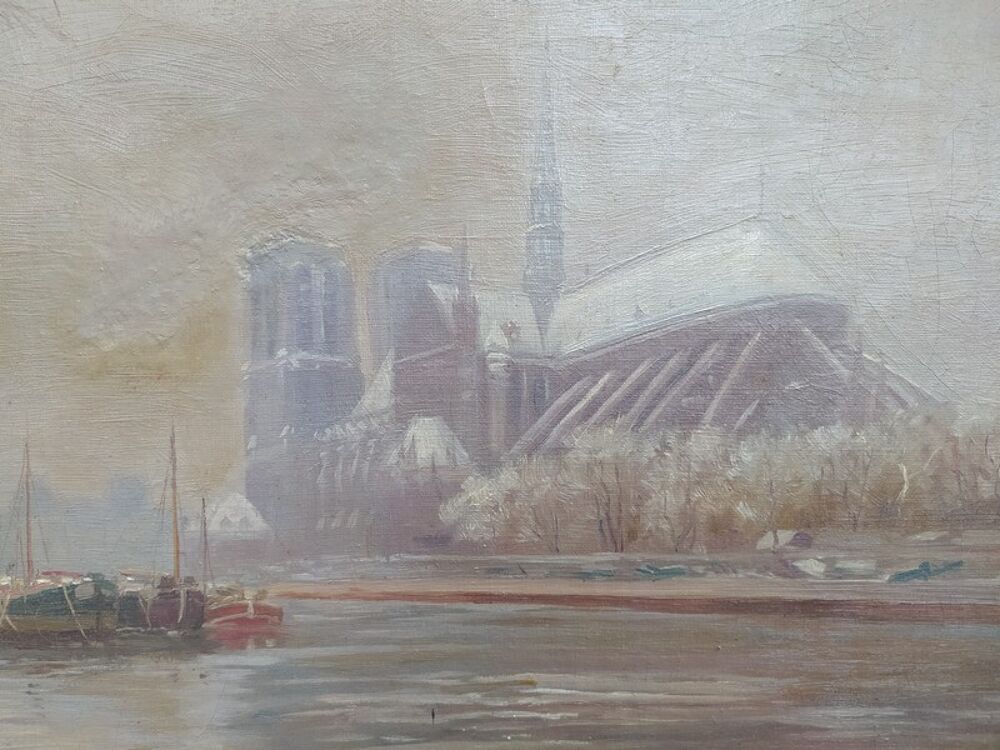 Ancien Tableau Paris Notre Dame Hiver 1910 Sign&eacute; J. Eudes 