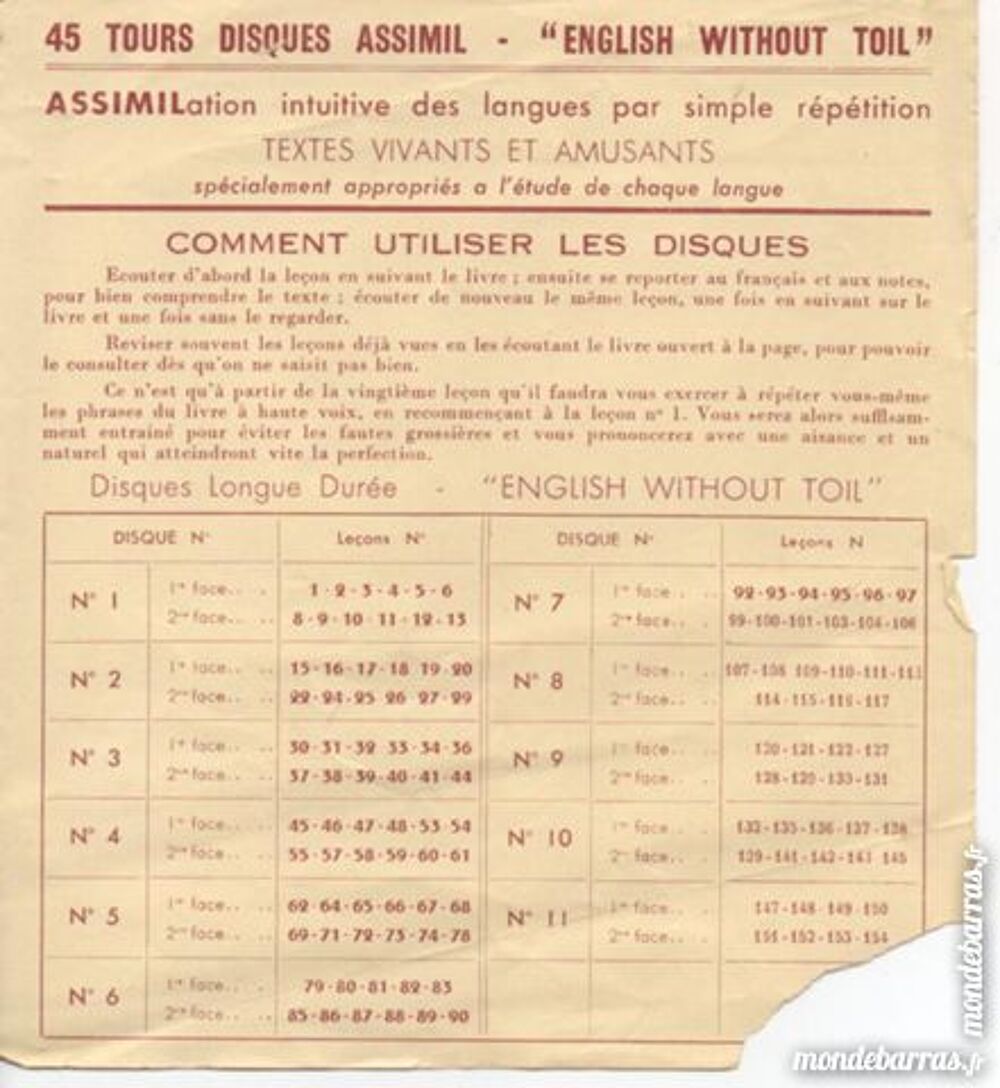 Classeur 11 disques 45 T ASSIMIL ENGLISH WITHOUT CD et vinyles