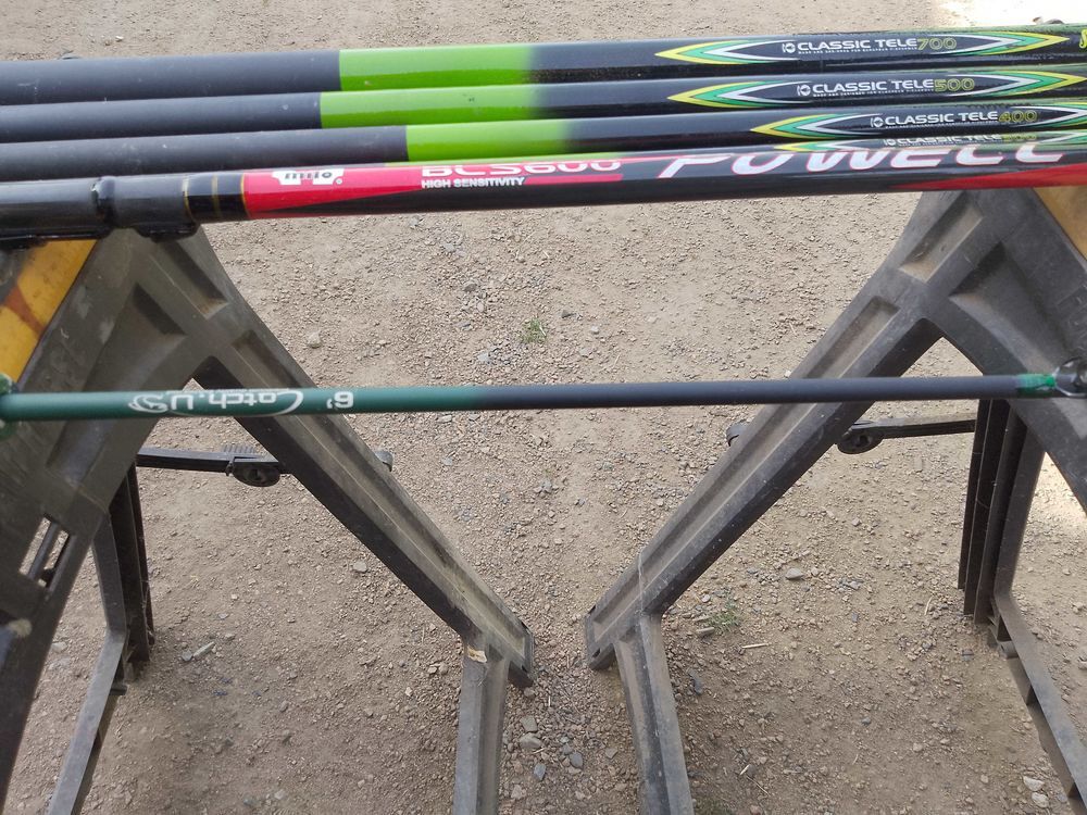 lot de canne t&eacute;lescopique sensas mont&eacute;es avec &eacute;lastique 1 de7m 1de5m 1de 4m 1 de 3m 1 canne Milo plus lance Sports
