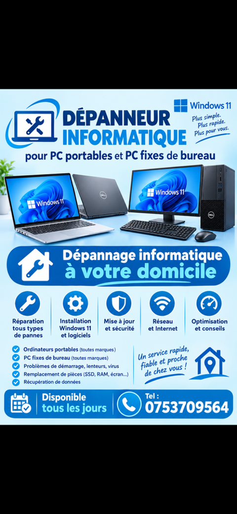 D&eacute;pannage informatique &agrave; votre domicile 
Installation pc? 0 77500 Chelles