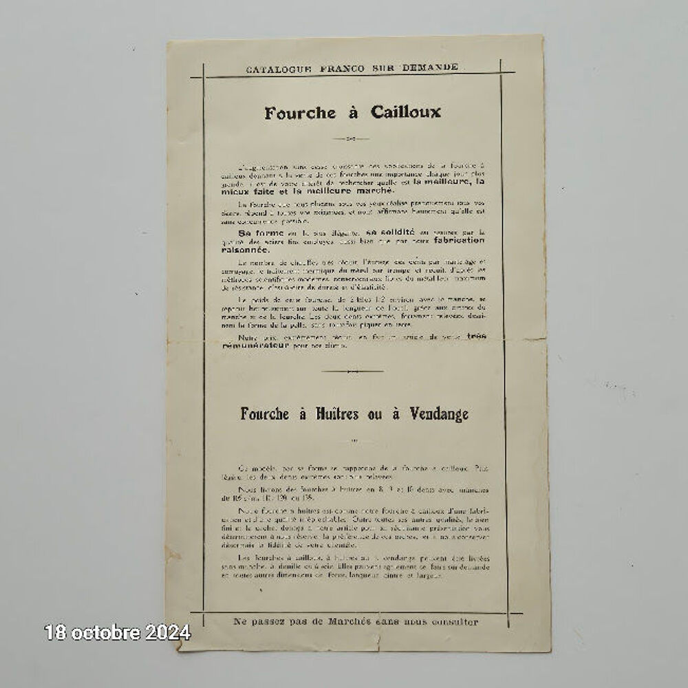 V&eacute;ritable publicit&eacute;, ann&eacute;es 1920 sur les fourches, fabriqu&eacute;e Décoration