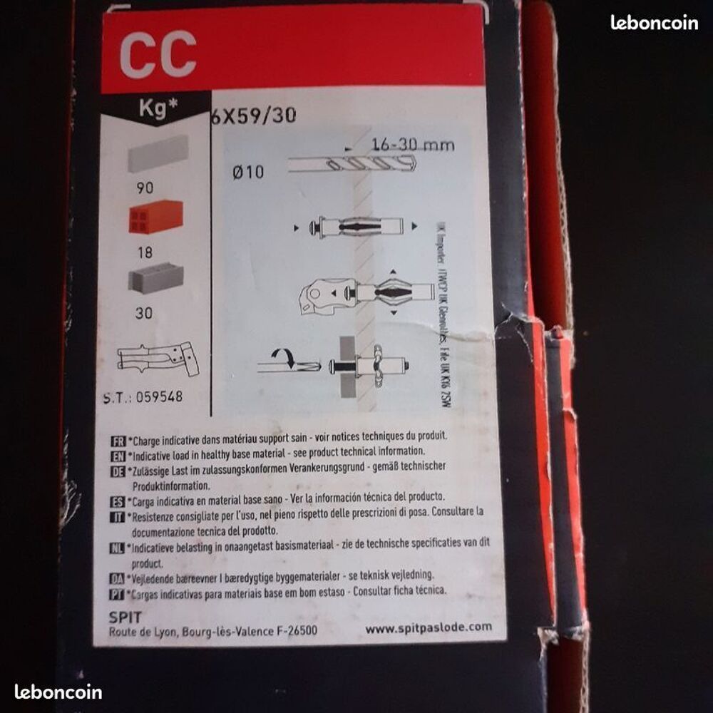 100 Chevilles CC avec vis 6x30/59 SPIT Bricolage
