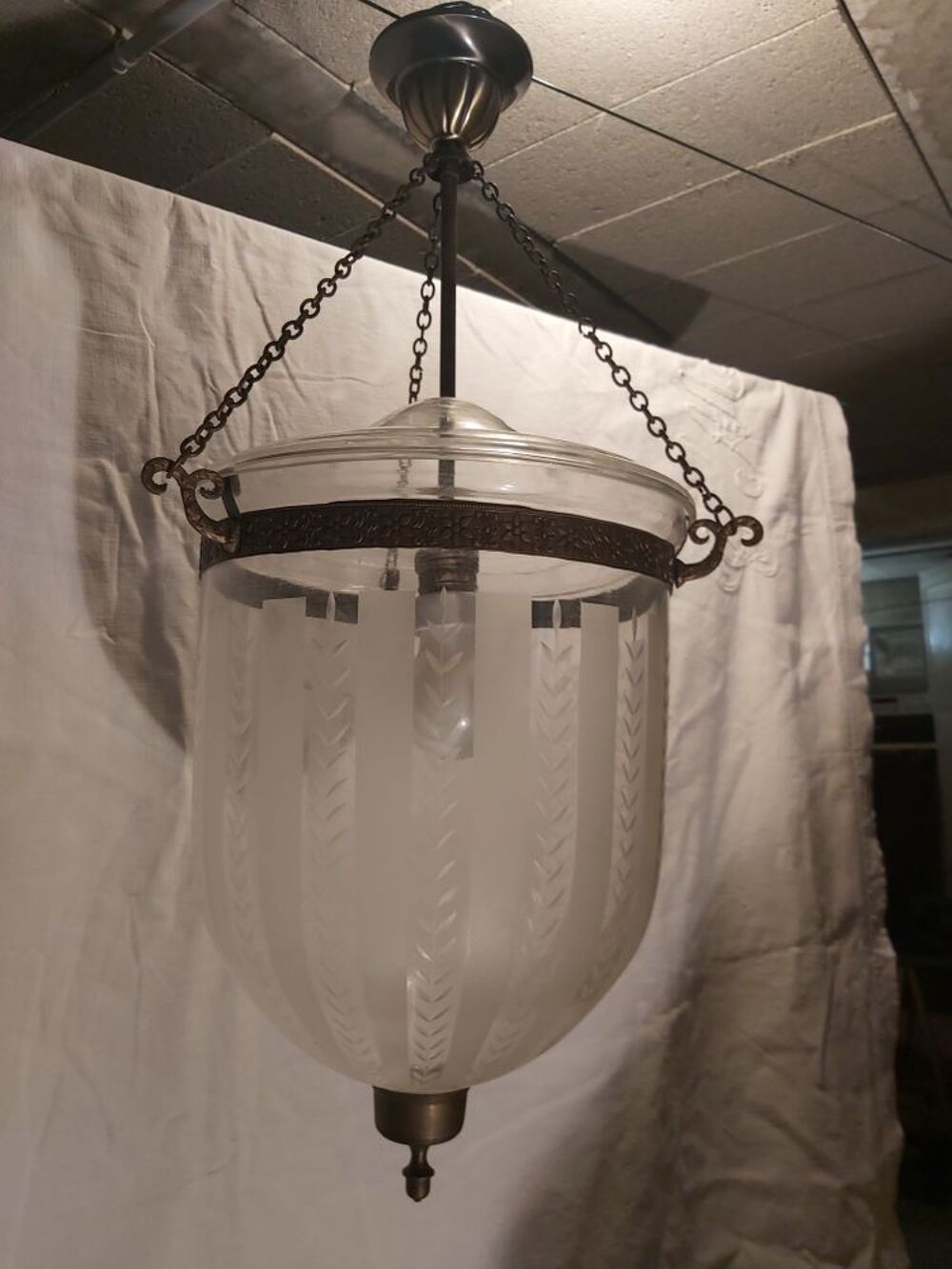 lustre art deco verre et metal Décoration
